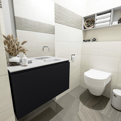 MONDIAZ OLAN Toiletmeubel 80x30x40cm met 0 kraangaten 1 lades urban mat Wastafel Lex rechts Solid Surface Wit