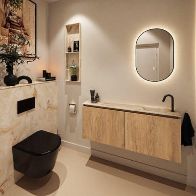 MONDIAZ TURE-DLUX meuble WC 120 cm Washed Oak. Lavabo EDEN Frappe position droite. Avec 1 trou de robinet.