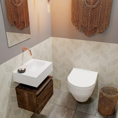 MONDIAZ ANDOR Toiletmeubel 40x30x30cm met 0 kraangaten 1 lades dark brown mat Wastafel Lex rechts Solid Surface Wit