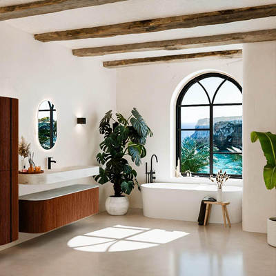 MONDIAZ THOR-DLUX 160cm meuble de salle de bains arrondi gauche + droite couleur Ruby avec 1 tiroir et 2 portes. Vasque suspendue CLOUD Milieu 1 trou de robinet couleur Opalo.