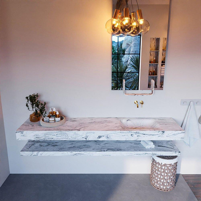 MONDIAZ ALAN - DLUX Ensemble de meubles de salle de bains - 200cm - tablette - Glace - lavabo suspendu - vasque à droite - 0 trous de robinet - Glace