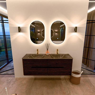 Mondiaz CIRO-DLUX Badkamermeubelset - 140x45x50cm - Solid surface wastafel Lava - 2 wasbak Dubbel - 2 kraangaten - 4 lades - Walnut