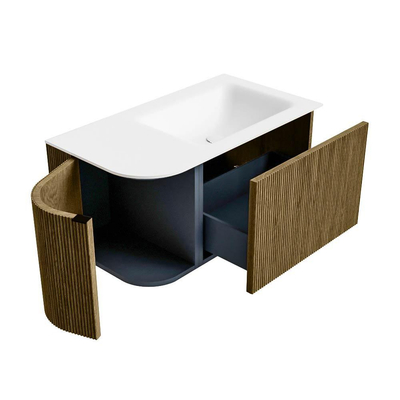 Mondiaz KURVE Badkamermeubelset - 85x46x40cm - 1 lade - 1 deur - wastafel solid surface - rechts - 1 kraangat - Dusk