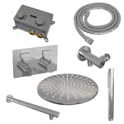 BRAUER Chrome Edition Douche de tête thermostatique encastrée - boutons-poussoirs - SET 50 - douche de tête 30cm - bras mural droit - douchette à main barre - flexible de douche - coude de raccordement mural - chrome