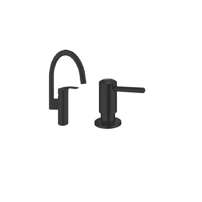 Grohe Eurosmart Keukenkraanset - 18.3cm - hoge uitloop - zeepdispenser - matte black (mat zwart)