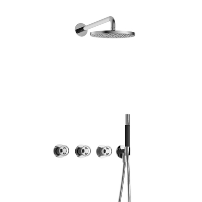 Hotbath Cobber IBSW70 Ensemble de douche de tête encastré - bras mural 38,5 cm - douche de tête ronde 20 cm - douchette barre - chrome