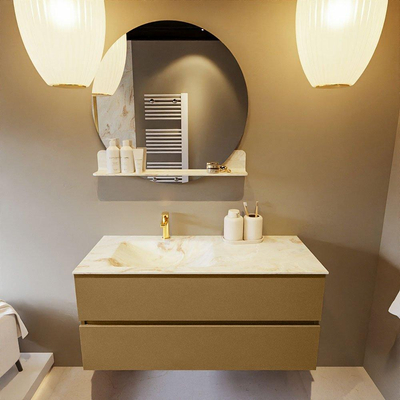 Mondiaz VICA-DLUX ensemble de meuble de salle de bain - 110cm - meuble sous-vasque oro - 2 tiroirs - lavabo encastré cloud gauche - 1 trou de robinet - version haute de 60cm - frape