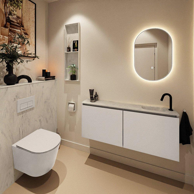 MONDIAZ TURE-DLUX 120cm toiletmeubel Linen. EDEN wastafel Opalo positie rechts. Met 1 kraangat.