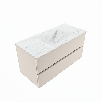 Mondiaz VICA-DLUX Ensemble de meuble de salle de bain - 100cm - meuble sous lavabo lin - 2 tiroirs - lavabo encastré nuage milieu - sans trous de robinet - miroir modèle spot - version XL 60cm de haut - opalo