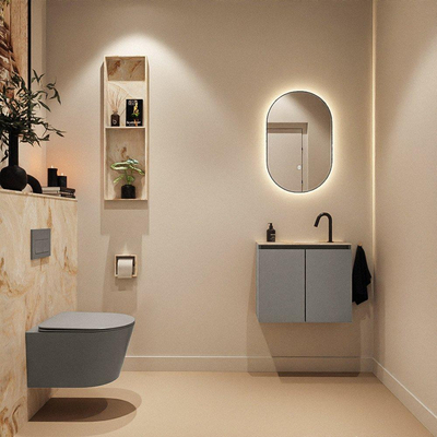 MONDIAZ TURE-DLUX Meuble toilette - 60cm - Smoke - EDEN - vasque Frappe - position centrale - 1 trou de robinet