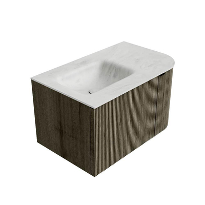 Mondiaz KURVE-DLUX Badkamermeubelset - 75x46x40cm - 1 lade - 1 deur - wastafel solid surface - links - 1 kraangat - Shadow