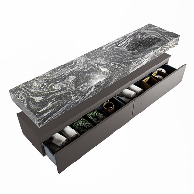 Mondiaz ALAN-DLUX Ensemble de meuble - 200cm - meuble Dark grey mat - 2 tiroirs - Lavabo Cloud Lava suspendu - vasque Droite - 0 trous de robinet