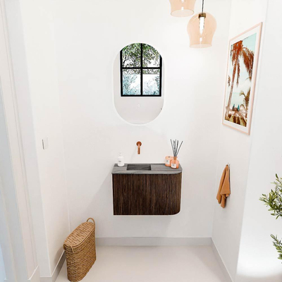 Mondiaz JOYA-DLUX 61.6cm toiletmeubel - ronding rechts kleur Walnut - Wastafel FAYE positie Links Zonder kraangat kleur Sombra.