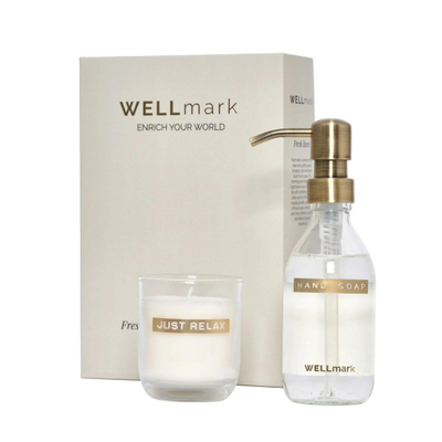 Wellmark Discover giftset - handzeep en geurkaars - fresh linnen - helder glas SHOWROOMMODEL