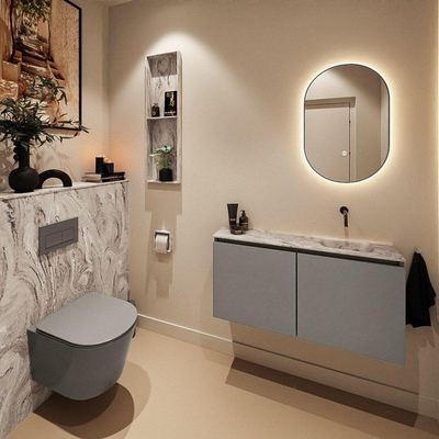 MONDIAZ TURE-DLUX meuble de toilettes 100 cm Smoke. EDEN lavabo Glace position à droite. Sans trou de robinet.