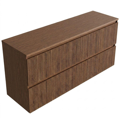 Saniclass Holz Atelier Ensemble de meubles de salle de bains - 160x45x62cm - plan de travail en bois - sans trou de robinetterie - 4 tiroirs - noyer pure mat (bois)