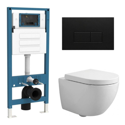 QeramiQ Dely Swirl Compact Toiletset - inbouwreservoir QeramiQ flush - 25mm zitting - kunststof bedieningsplaat mat zwart - rechthoekige knoppen - glans wit