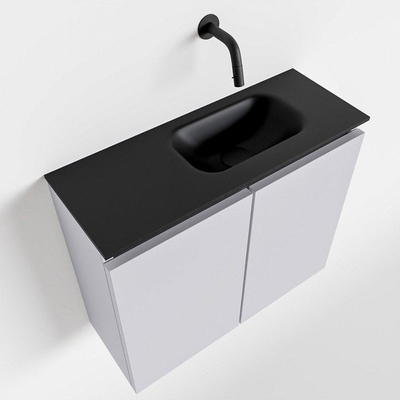 MONDIAZ TURE Fonteinset - 60x23x50cm - 0 kraangaten - 2 deuren - cale mat - Wasbak rechts - Solid Surface Zwart