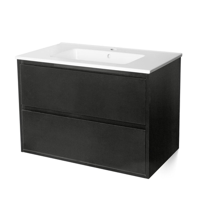 BRAUER New Future Meuble sous lavabo 80.2x45.5x55cm sans poignées suspendu avec 2 tiroirs frein de chute MDF noir brillant sans miroire