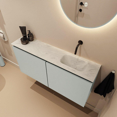 MONDIAZ TURE-DLUX meuble de toilettes 100 cm Greey. EDEN vasque Opalo position à droite. Sans trou de robinet.