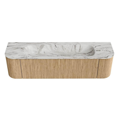 MONDIAZ KURVE-DLUX 170cm Meuble salle de bain avec module 25 G et D - couleur Oak - 1 tiroir - 2 portes - vasque BIG LARGE centre - sans trou de robinet - couleur Glace