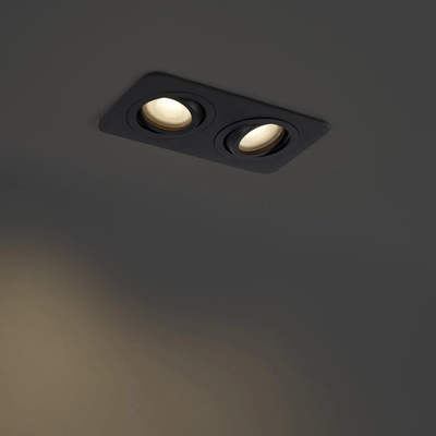 QAZQA Alberto Ensemble de spots encastrés - 2 spots - 11x17,5cm - lampe LED claire incluse - IP44 - Rectangulaire - Noir