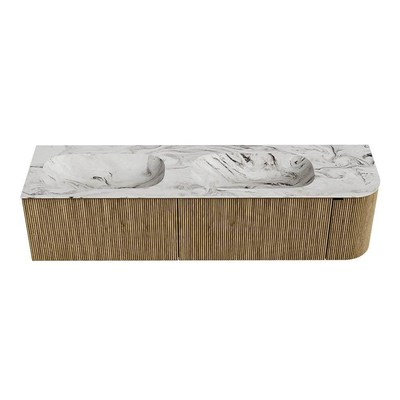 Mondiaz KURVE-DLUX Badkamermeubelset - 175x46x40cm - 2 lade - 1 deur - wastafel solid surface - dubbel / links - zonder kraangat - Dusk
