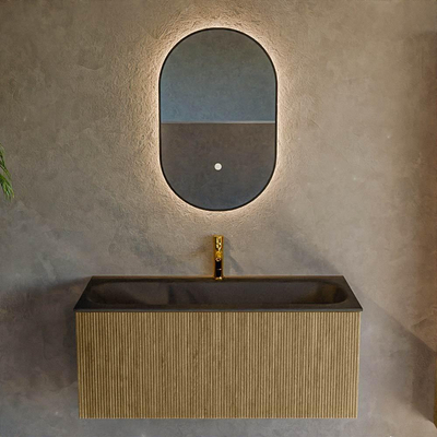 Mondiaz KURVE Ensemble de meuble de salle de bains - 100x46x40cm - 1 tiroir - lavabo solid surface - centre - 1 trou de robinet - Dusk