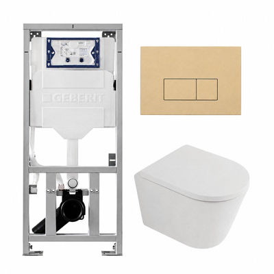 QeramiQ Dely Toiletset - 36.3x51.7cm - diepspoel - rimless - Geberit UP320 inbouwreservoir - softclose toilet zitting - 35mm - bedieningsplaat beige - rechthoekige knoppen - mat wit