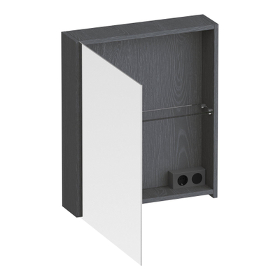 BRAUER Impress armoire de toilette - 60x70x15cm - sans éclairage - avec 1 porte miroir double face à ouverture vers la gauche - Gris Bois