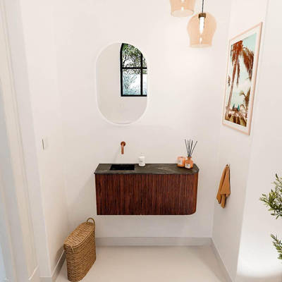 Mondiaz JOYA-DLUX 91.6cm toiletmeubel - ronding rechts kleur Ruby - Wastafel FAYE positie Links Zonder kraangat kleur Lava.