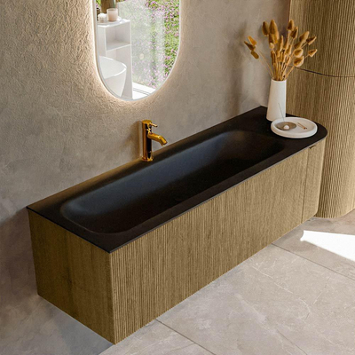Mondiaz KURVE Badkamermeubelset - 145x46x40cm - 1 lade - 1 deur - wastafel solid surface - links - 1 kraangat - Dusk