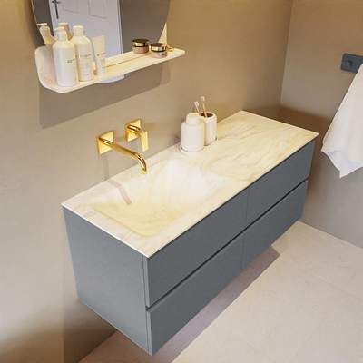 Mondiaz VICA-DLUX ensemble de meuble de salle de bain - 120cm - meuble sous-vasque plata - 4 tiroirs - lavabo encastré cloud gauche - sans trous de robinet - miroir modèle spot - version XL 60cm de haut - ostra