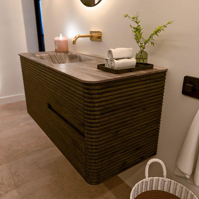 Mondiaz CIRO-DLUX Meuble de salle de bains - 110x45x50cm - Vasque en solid surface Sombra - 1 bassin à gauche - sans trous de robinet - 2 tiroirs - Shadow