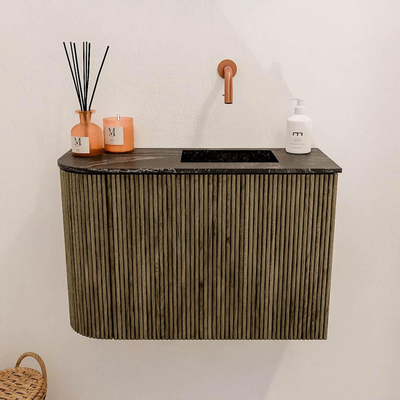 Mondiaz JOYA-DLUX 61.6cm toiletmeubel - ronding links kleur Dusk - Wastafel FAYE positie Rechts Zonder kraangat kleur Lava.