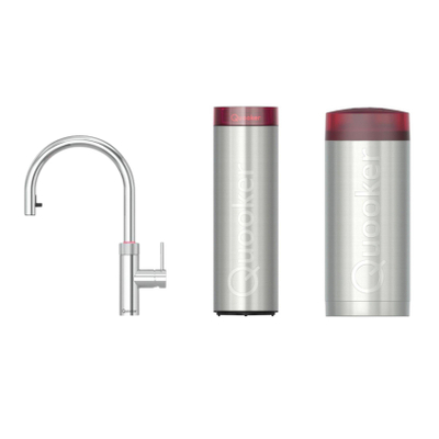 Quooker BE Flex Round kokendwaterkraan - draaibare & uittrekbare uitloop - Combi incl. Cube reservoir - Warm / kokend / bruisend / gefilterd water - chroom