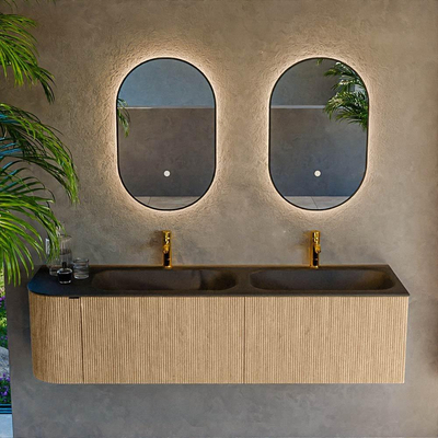 MONDIAZ KURVE 165cm meuble de salle de bains avec module 25 L couleur Oak avec 2 tiroirs et 1 porte. Lavabo BIG SMALL double / droite 2 trous de robinet Urban.