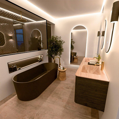 Mondiaz CIRO-DLUX Meuble de salle de bains - 160x45x50cm - Plan vasque Solid surface Saba - 2 vasques Double - 2 trous de robinetterie - 4 tiroirs - Shadow
