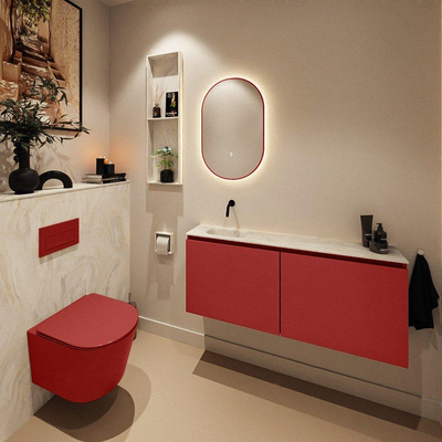 MONDIAZ TURE-DLUX Meuble toilette - 120cm - Fire - EDEN - vasque Ostra - position gauche - sans trou de robinet