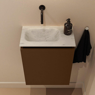 MONDIAZ TURE-DLUX Meuble toilette - 40cm - Rust - EDEN - vasque Opalo - position gauche - sans trou de robinet