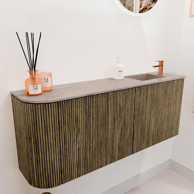 Mondiaz JOYA-DLUX Meuble de toilette 101,6cm - arrondi gauche couleur Dusk - Lavabo FAYE position Droite 1 trou de robinet couleur Saba.