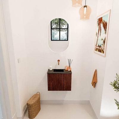 Mondiaz JOYA-DLUX 50cm toiletmeubel - kleur Ruby - Wastafel FAYE positie Links Zonder kraangat kleur Lava.