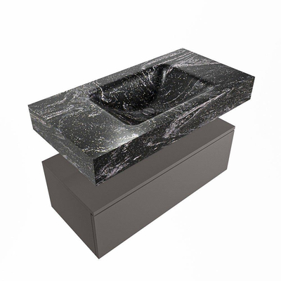 Mondiaz ALAN-DLUX Ensemble de meuble - 90cm - meuble Dark grey mat - 1 tiroir - Lavabo Cloud Lava suspendu - vasque Centre - 0 trous de robinet