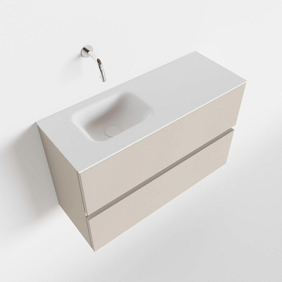 MONDIAZ ADA Toiletmeubel - 80x30x50cm - 0 kraangaten - 2 lades - linen mat - wasbak links - Solid surface - Wit