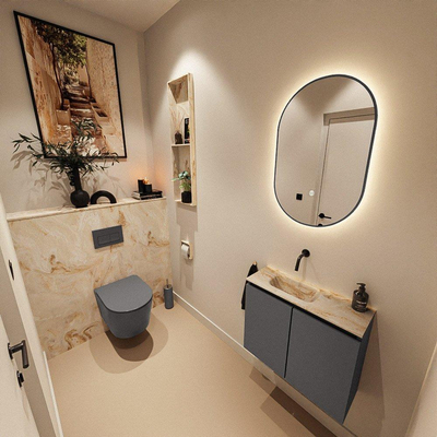 MONDIAZ TURE-DLUX 60cm toiletmeubel Dark Grey. EDEN wastafel Frappe positie links. Zonder kraangat.