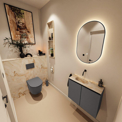 MONDIAZ TURE-DLUX Meuble toilette - 60cm - Dark Grey - EDEN - vasque Frappe - position gauche - sans trou de robinet