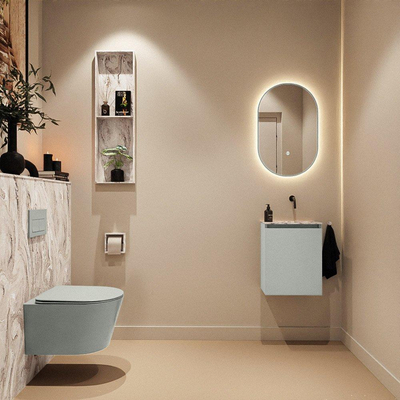 MONDIAZ TURE-DLUX Meuble toilette - 40cm - Greey - EDEN - vasque Glace - position droite - sans trou de robinet