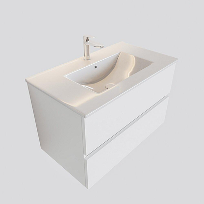 MONDIAZ VICA Badkamermeubelset - 80cm - 2 lades - wasbak Denia midden - 1 kraangat - keramiek talc