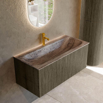 MONDIAZ KURVE-DLUX Meuble de salle de bains 100 cm couleur Shadow avec 1 tiroir et 0 porte. Lavabo BIG MEDIUM Central 1 trou de robinet Oza.