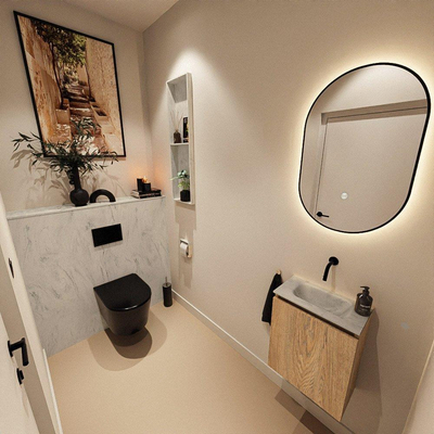 MONDIAZ TURE-DLUX 40cm toiletmeubel Washed Oak. EDEN wastafel Opalo positie midden. Zonder kraangat.